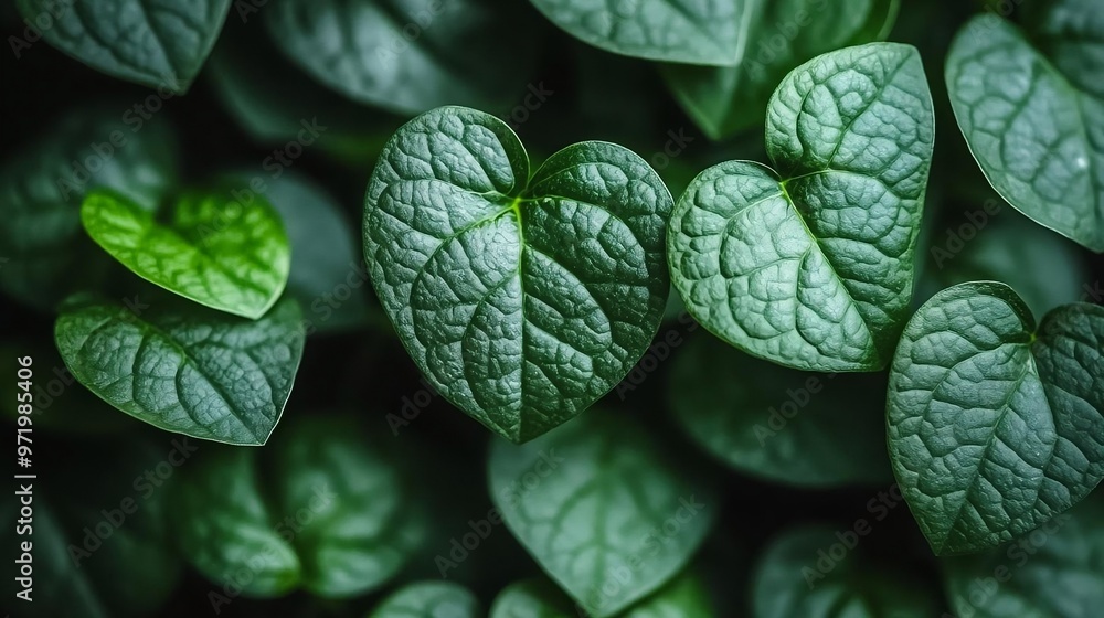 Poster a close up of green leaves with a heart shape in the middle. the leaves are arranged in a way that t