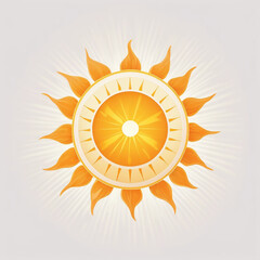Naklejka premium Bright Yellow Sun with Orange Rays on a Crisp White Background
