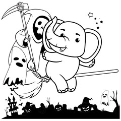 Halloween coloring page with elephant for kids 