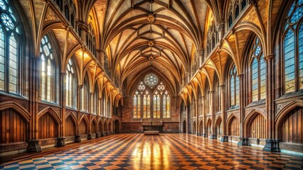 Fantasy empty cathedral hall in a gothic castle setting, fantasy, empty, hall, cathedral, background, castle, gothic