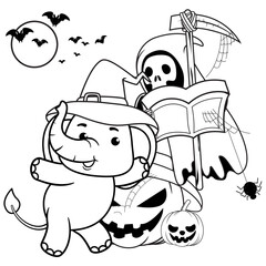 Halloween coloring page with elephant for kids 