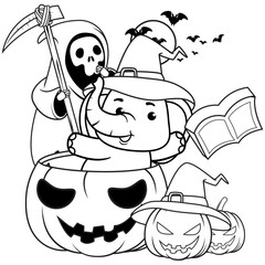 Halloween coloring page with elephant for kids 