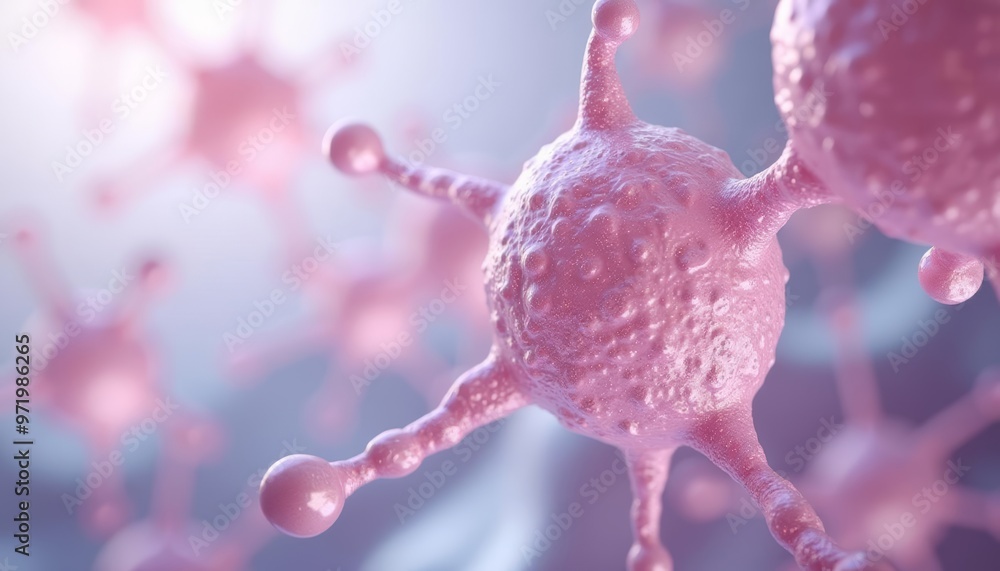 Poster viral particles in a microscopic view illustrating the complexity of their structure