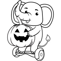 Halloween coloring page with elephant for kids 