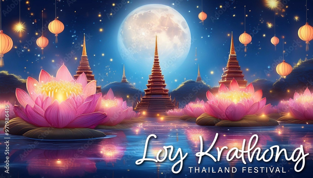 Wall mural Loy krathong thailand festival poster design