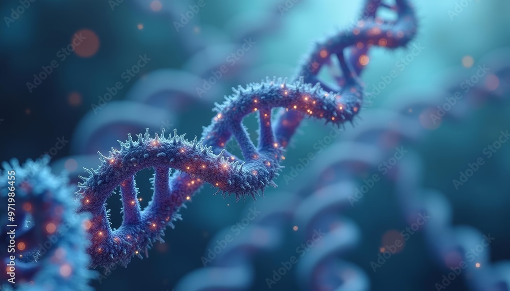 Canvas Prints  Illuminated DNA double helix in a futuristic blue biotech theme