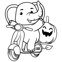 Halloween coloring page with elephant for kids 