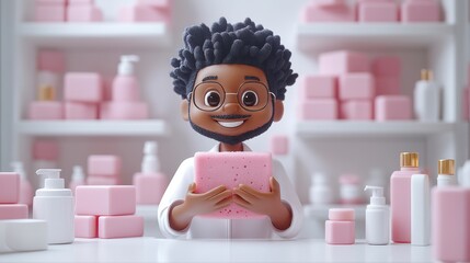 hygiene icon cartoon character african doctor washes hands with big piece of pink soap han hygiene rules reminder illustration clip art isolate on white background