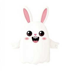 Obraz premium A cute, cartoonish bunny ghost with big eyes and playful expression, perfect for children's design and Halloween themes.