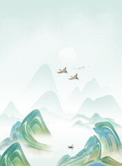 中国风春天风景山水画