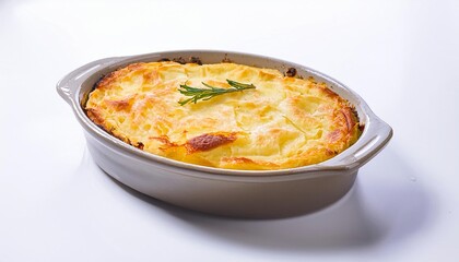 France Food, Gratin Dauphinois on white background isolated.