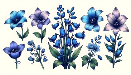 blue flowers on white background