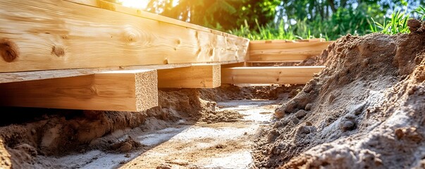 Wooden foundation for a house under construction.