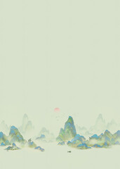 中国风春天风景山水画