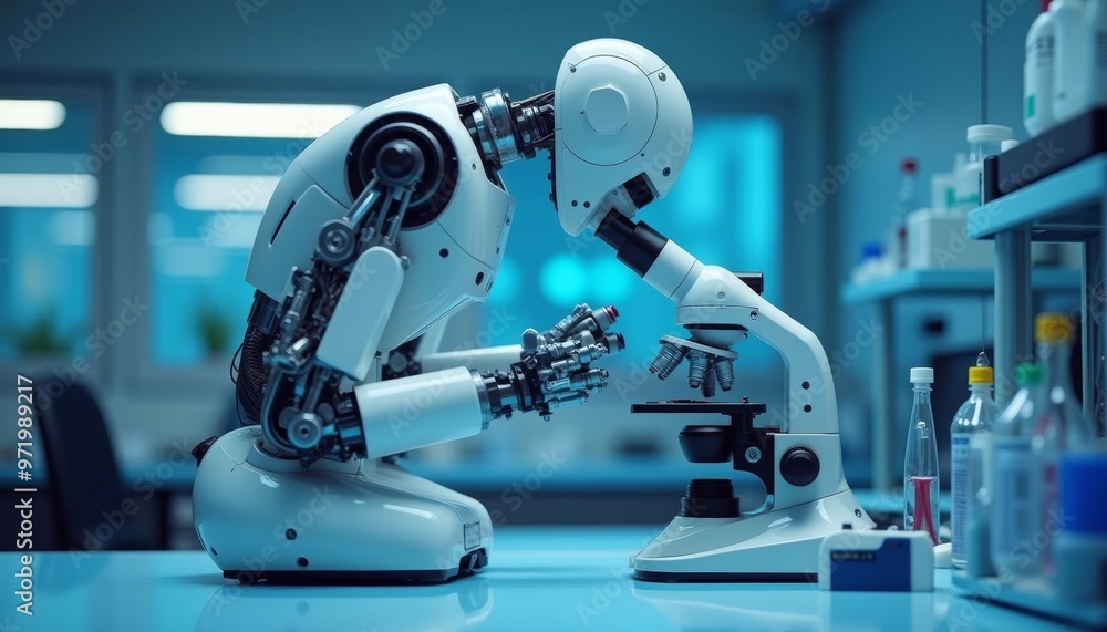 Poster robotic scientist conducting advanced research in a lab