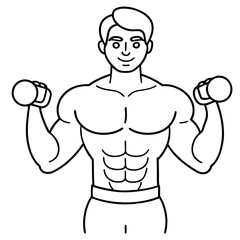 Fototapeta premium body bilder and dambel in his hands in line ar VECTOR