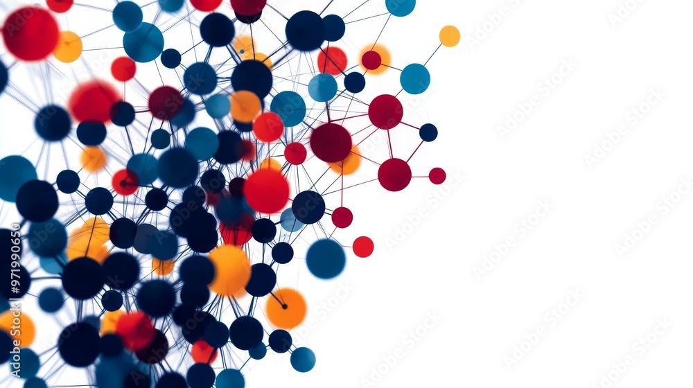 Poster a vibrant abstract image showcasing a network of interconnected dots in various colors, symbolizing 