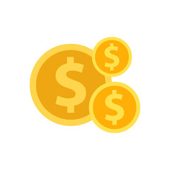 Money coin dollar icon. Stock market, investment, growth, financial profit, success, business management concept. Flat vector design illustration isolated on white background.