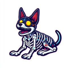A playful skeleton dog design featuring vibrant colors and a whimsical style, perfect for festive and artistic themes.