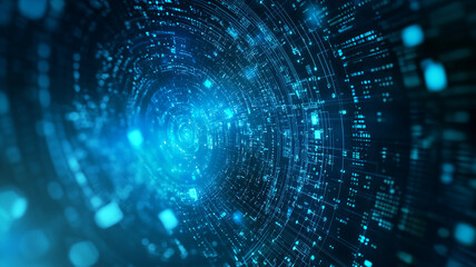 Obraz premium Vibrant abstract illustration of a digital data swirl with glowing particles in a cosmic backdrop