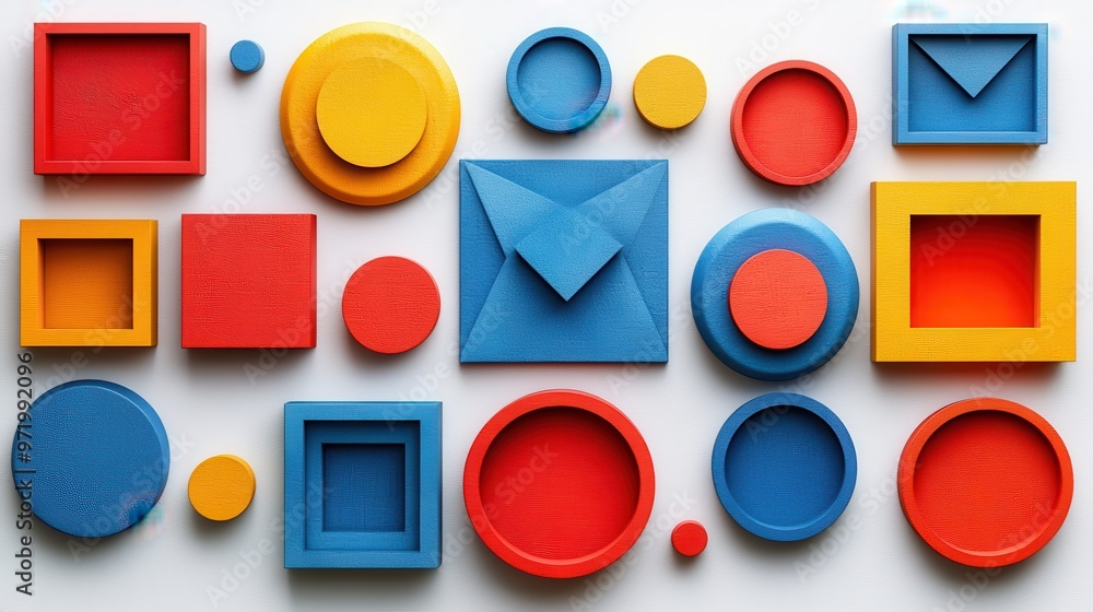 Aufkleber set of roun stickers with colorful cmyk geometric shapes modern minimal icons for social account des