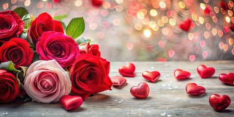 Romantic valentine background with hearts and roses, love, valentine, background, romantic, hearts, roses, red, pink