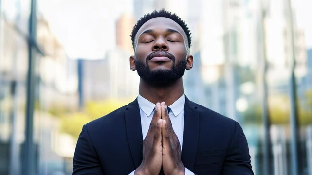 Serene Businessman Meditating Outdoors