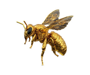 Close-up of a wasp and bee isolated on a white background with a macro view of their wings and features