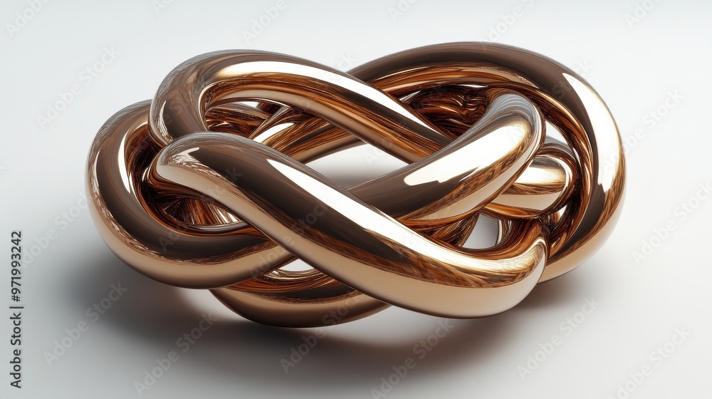 Poster simple geometric shape unique abstract object golden twiste torus donut design element isolate on wh