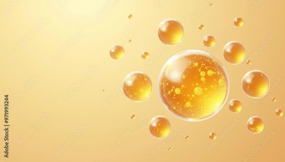 Poster golden bubbles floating in a warm inviting glow