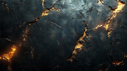 Dark Cracked Surface with Golden Lava Generative AI