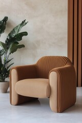 Stylish and modern chair with ribbed design, perfect for contemporary interiors and cozy living spaces.