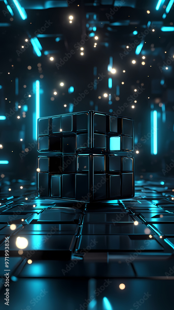 Poster digital cube with a futuristic tech feel