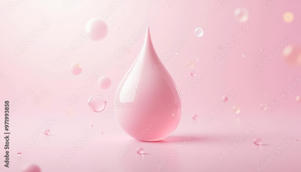 Wall mural  Elegance in simplicity  A single drop of water on a pink surface