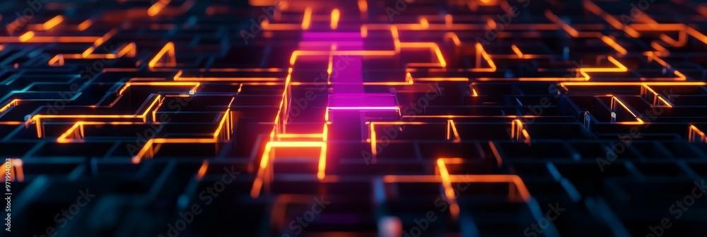 Aufkleber an abstract background featuring a complex maze made up of glowing neon paths, symbolizing complexit