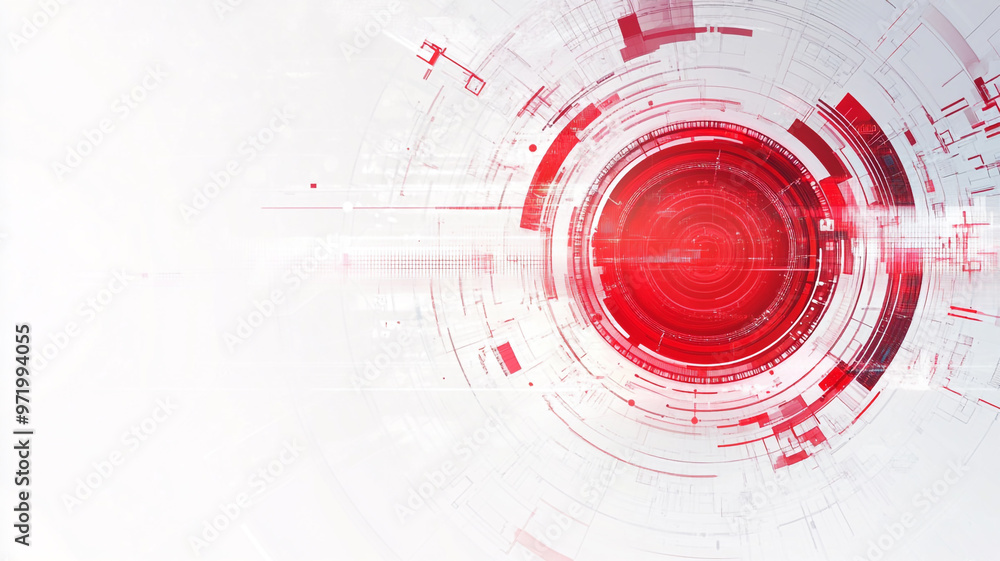 Poster abstract geometric illustration featuring red circular patterns on a white background