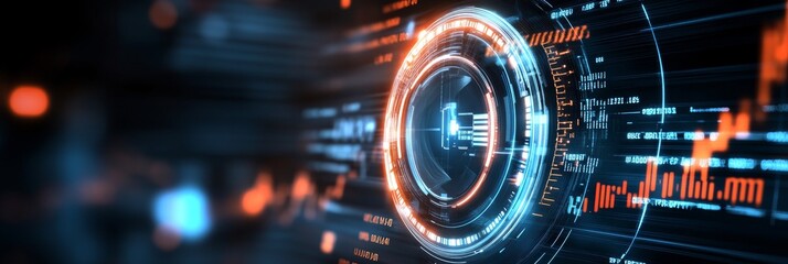 An abstract image of a futuristic finance technology concept with digital elements. It symbolizes progress, innovation, data analysis, digital transformation, and the future of finance.