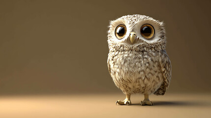 Obraz premium A cute, fluffy owl with big eyes is looking at the camera.
