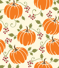 Seamless Pattern of Thanksgiving, Thanksgiving Harvest Fall Pumpkin- Thanksgiving Vector Illustration