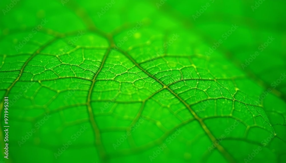 Sticker  Vibrant green leaf with intricate vein patterns