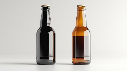 Two Beer Bottles on White Background Generative AI
