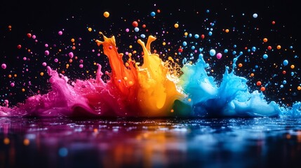 Colorful Splash of Paint Explosion on Black Background Generative AI