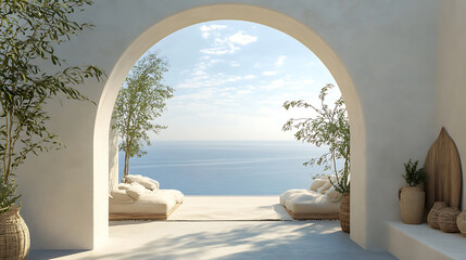 View of arched gate with a view to the sea beach living santorini island style © สรศักดิ์ ธรรมวงษ์ษา