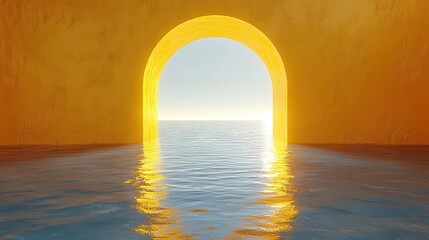 abstract yellow shape inside the white wall calm water an bright light modern minimalist background