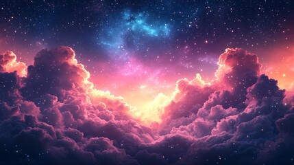 Fototapeta premium Vivid Cosmic Cloudscape with Starry Sky Generative AI