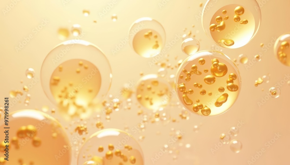 Poster golden bubbles floating in a soft light