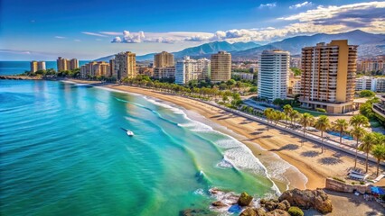 Obraz premium Scenic view of Torremolinos coastline with sandy beaches, turquoise waters