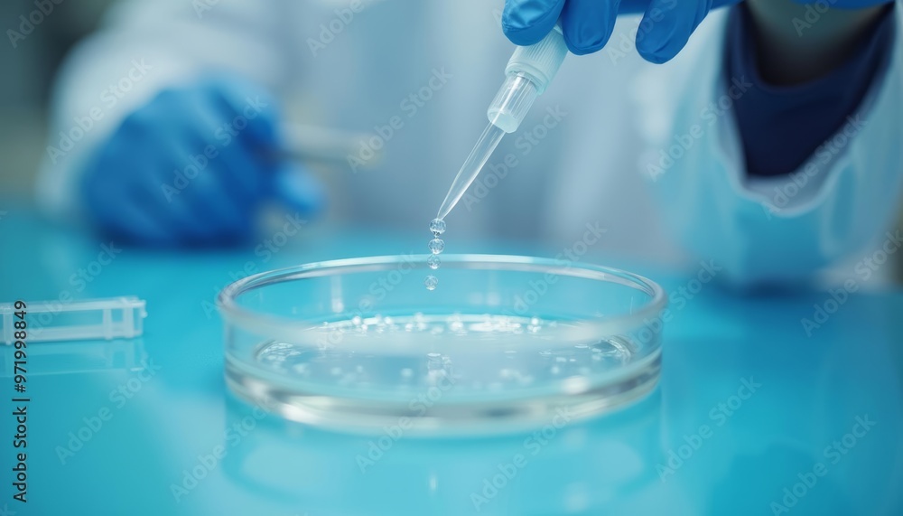 Poster precise science in action a drop of liquid in a petri dish