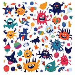 Playful and colorful monster illustrations perfect for children's themes and creative projects.