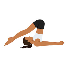 Young woman doing Plough Pose or Halasana. Flat vector illustration isolated on white background